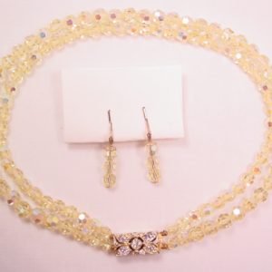 Yellow Aurora Borealis Necklace and Earrings Set