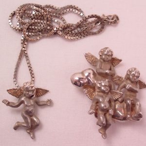 Kabana Sterling Angels on Cloud Pin and Necklace