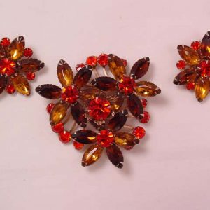 Judy Lee Autumn Flowers Pin and Earrings Set