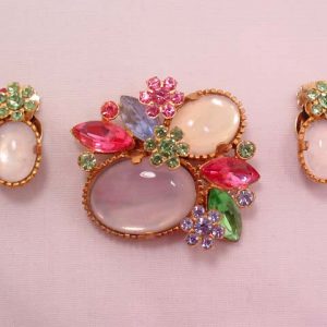 Beautiful Pastel and Moonstone Pin and Earrings Set