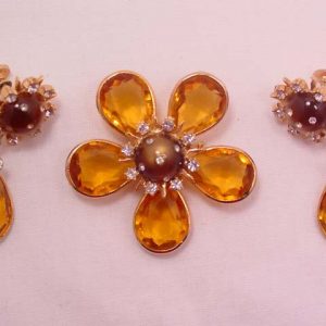 Topaz-Colored Flower Pin and Earrings