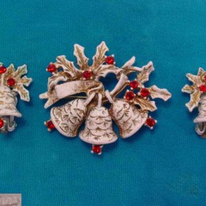 Snowy White Bells and Holly Dodds Pin and Earrings Set