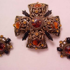 Brown and Black Selini Pin and Earrings Set