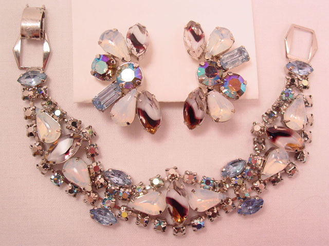 Silver Aurora Borealis, Baby Blue and Opalescent Rhinestone