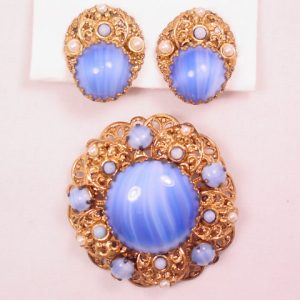 Light Blue West German Pin and Earrings