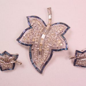 Trifari Rhinestone Maple Leaf Pin and Earrings Set