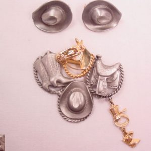Ultra Craft Silvertone and Goldtone Western Theme Pin and Earrings Set