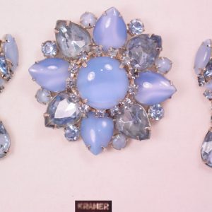 Kramer Opaque Blue and Baby Blue Pin and Earrings Set