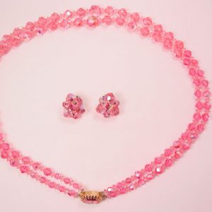 Vibrant Pink Aurora Borealis Necklace and Earrings Set