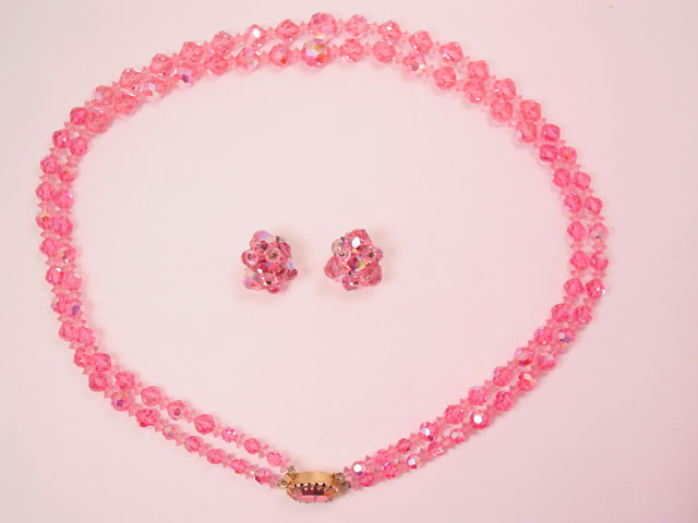 Vibrant Pink Aurora Borealis Necklace and Earrings Set