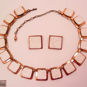 Matisse Copper and Snowy White Enamel Necklace and Earrings Set