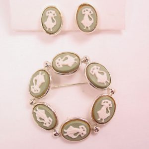 Longcraft Full-Figure Cameo Pin and Earrings Set