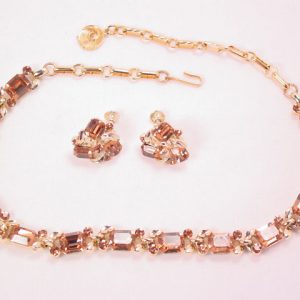 Brown Rhinestone Lisner Choker and Earrings Set