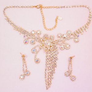 Fantastic Runway Style “B.W.” Aurora Borealis Necklace and Earrings Set