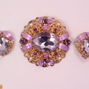 Lavender and Purple West German Pin and Earrings Set
