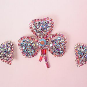 Dazzling Red Aurora Borealis 3-Leaf Clover Pin & Earrings Set