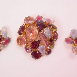 Purple, Lavender, Opalescent Pin and Earrings Set