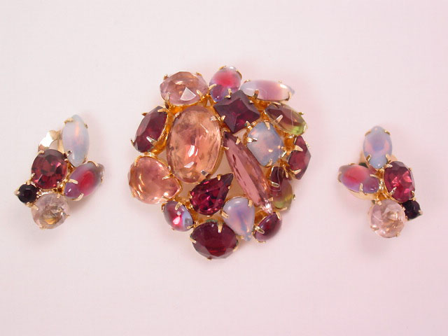 Purple, Lavender, Opalescent Pin and Earrings Set
