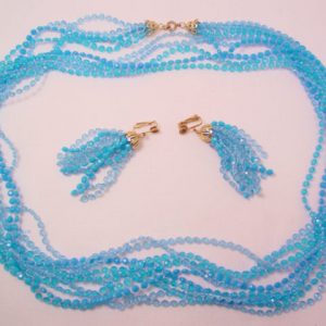 Multi Blue Plastic Necklace and Earrings Set