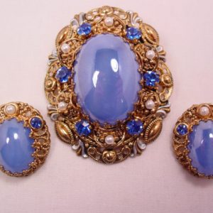 Beautiful West German Blue Pin and Earrings