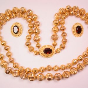 Bright Goldtone and Dark Brown Rhinestone Florenza Necklace and Earrings