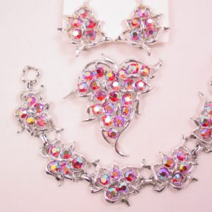 Sarah Coventry Red Aurora Borealis Leafy Parure