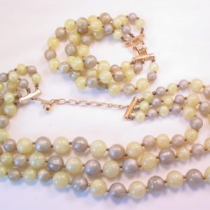 Lime and Olive 3-Strand Trifari Necklace and Bracelet Set