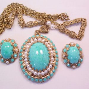 West German Imitation Turquoise Necklace and Earrings Set