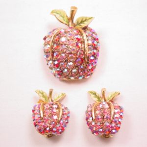 Aurora Borealis Apples Pin and Earrings Set by Art