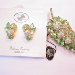 Stunning Lime Green Juliana Pin and Earrings Set with Tag