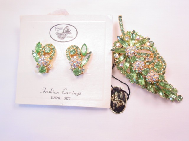 Stunning Lime Green Juliana Pin and Earrings Set with Tag
