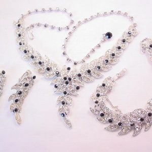 Stunning Emmons Black and Clear Rhinestone Parure