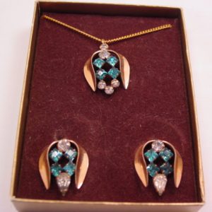 Blue and Clear Rhinestone Phyllis Necklace and Earrings Set
