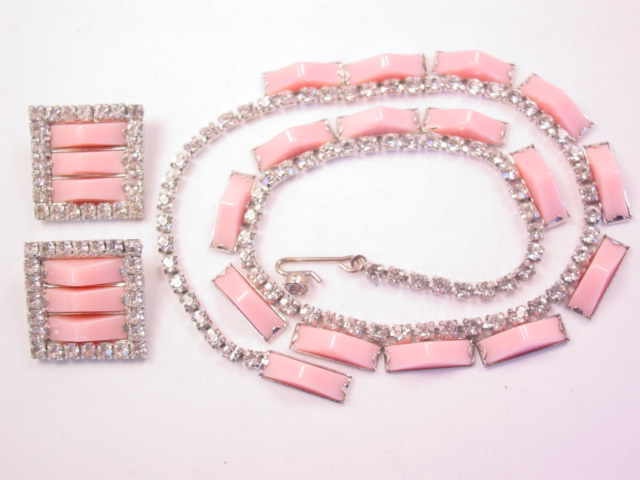 Pink Art Deco-Style Kramer Necklace and Earrings Set