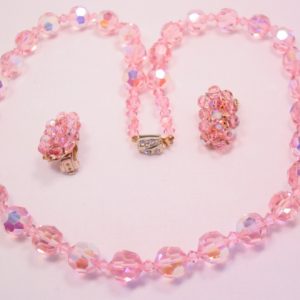 Pale Pink Aurora Borealis Necklace and Earrings Set