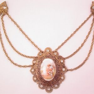 Unusual Double Dress Clips/Sweater Guard with Portrait Pendant